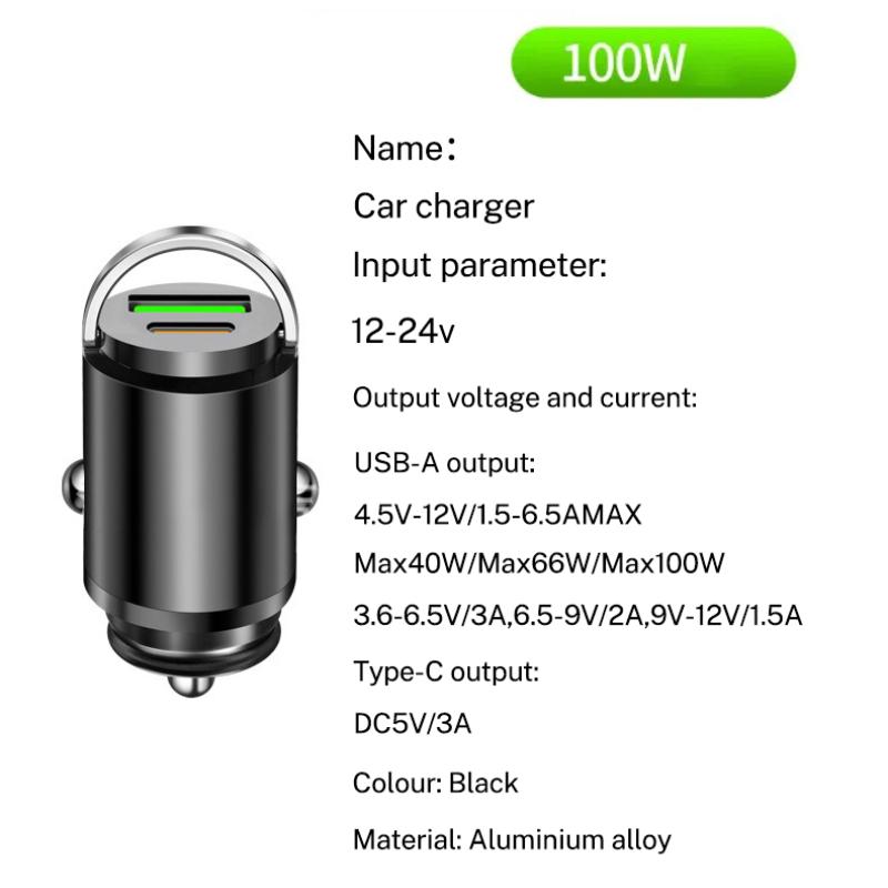 Autoladegerät Aluminiumlegierung PD30W Mini Pull Ring 100W Autoladegerät Zigarettenanzünder