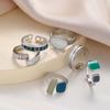 Retro Geometric Enamel Ring with Zircon, European & American Style, Open Design for Trendy Index Finger