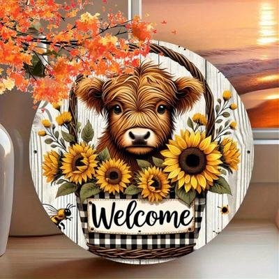Art Mural Métallique Rustique de Ferme Tournesol Vache Panneau Bienvenue Fer Décoration de Maison