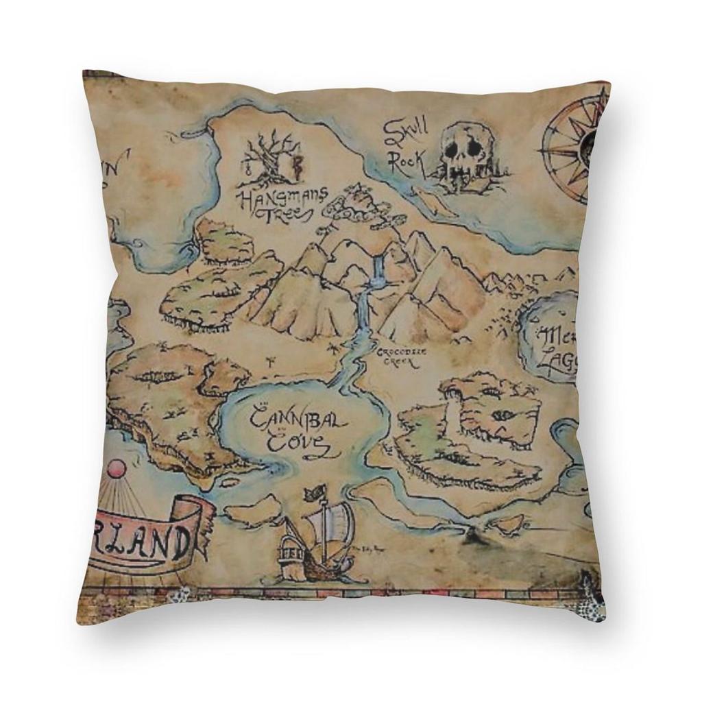 Neverland Map Vintage Square Pillowcase Polyester Linen Velvet Pattern Zip Decor Throw Pillow Case Sofa Seater Cushion Cover