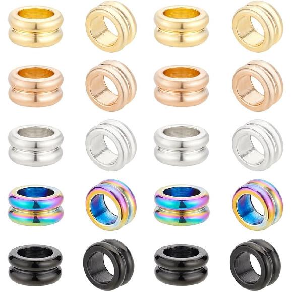 UNICRAFTALE 30Pcs 5 Colors Paracord Bead Stainless Steel Grooved Beads Column Lanyard Spacer Beads 8x4mm Beads 5mm Large Hole Beads Metal Bracelet