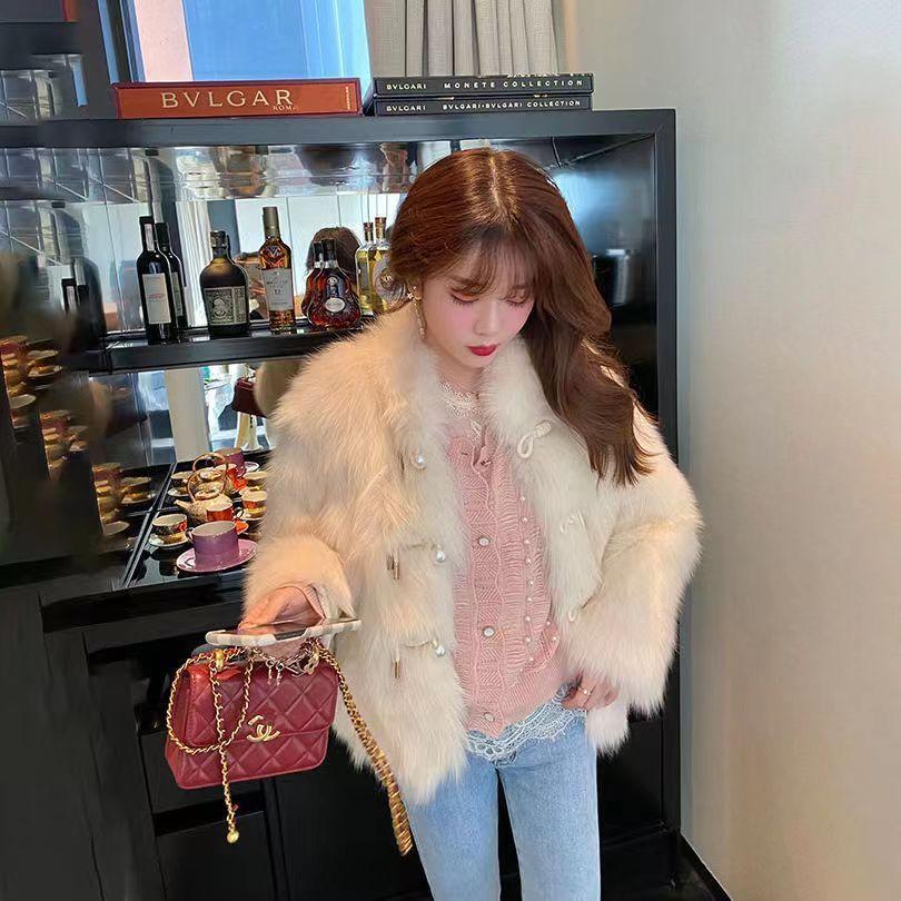 Foreign style court style Toka imitation fox fur coat women's winter medium and long small fragrant style artificial fur coat