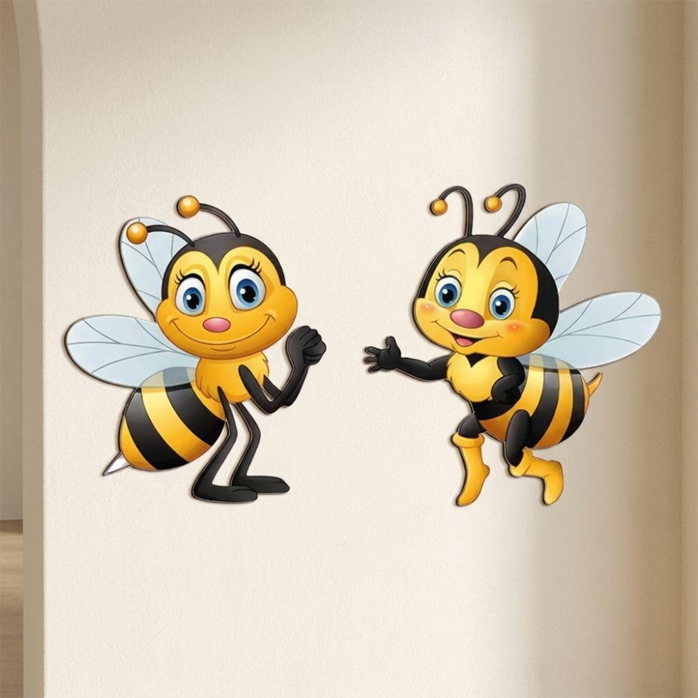 2Pcs Sun Resistant Garden Bee Hanging Plaque 2D Flat Outdoor Bee Art Hanging Courtyard Outdoor