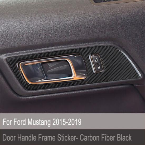 Carbon Fiber Interior Door Handle Panel Cover Trim For Ford Mustang 2015-
