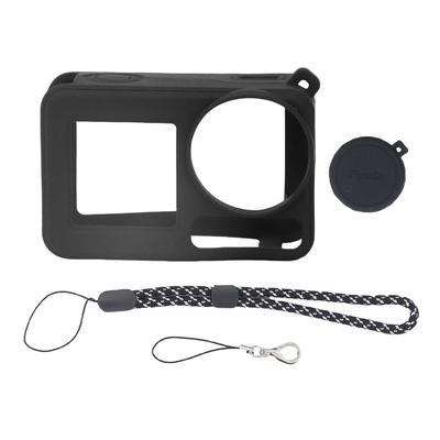 Étui en Silicone et Bouchon d'Objectif Adaptés à la Caméra DJI Osmo Action 3 Manchon de Protection et Protection d'Objectif avec Cordon pour la Main