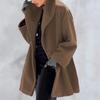 Women's Fall Winter Wool Coat, European American Style Solid Color Loose Hooded Round Neck Outerwear