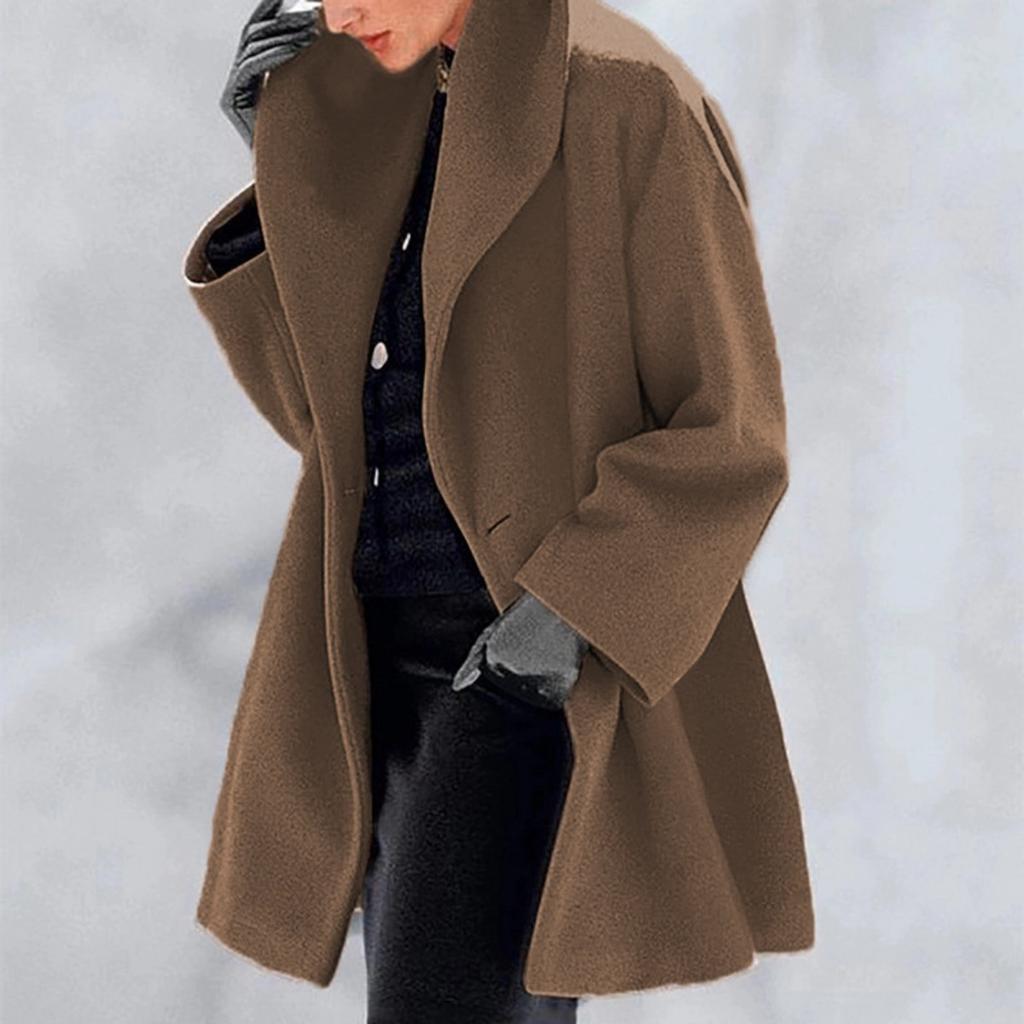 Women's Fall Winter Wool Coat, European American Style Solid Color Loose Hooded Round Neck Outerwear