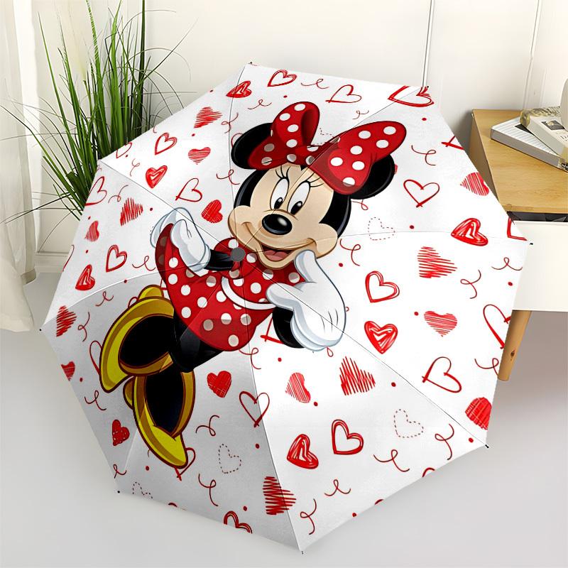 

Minnie Mouse, Hearts Themed Automatic Opening and Closing Umbrella, Brightly Colored 8-rib Portable Umbrella, Suitable for Men and Women, A
