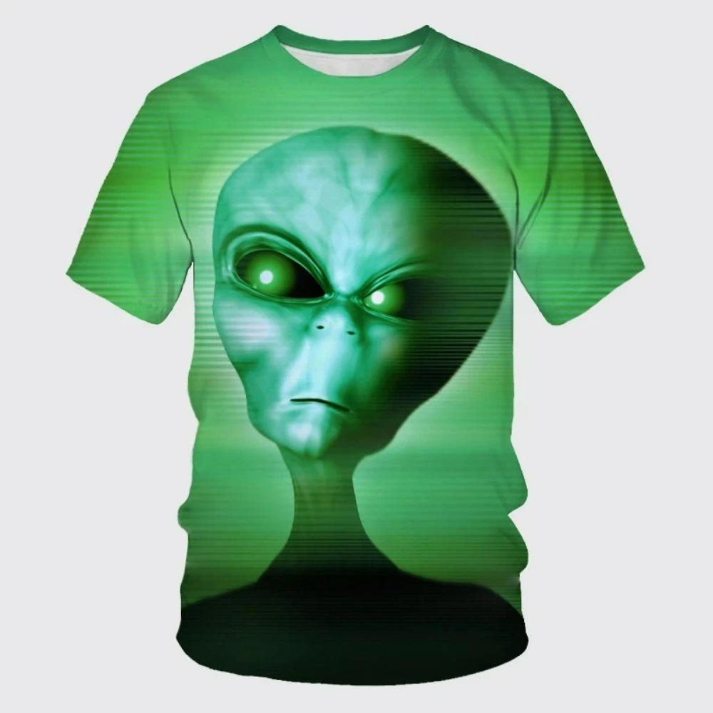 Funny Alien Graphic T Shirt for Men 3D UFO Invader Printed T-Shirt Fashion Outdoor Casual Plus Size Tees Top Women Clothing