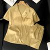 Solid Color Light Luxury French Ice Silk Pajamas Women'S Summer Fashion Short-Sleeved Loungewear Set
