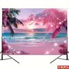 2D Dreamy Pink Sunset Beach Backdrop with Palm Trees & Sparkles