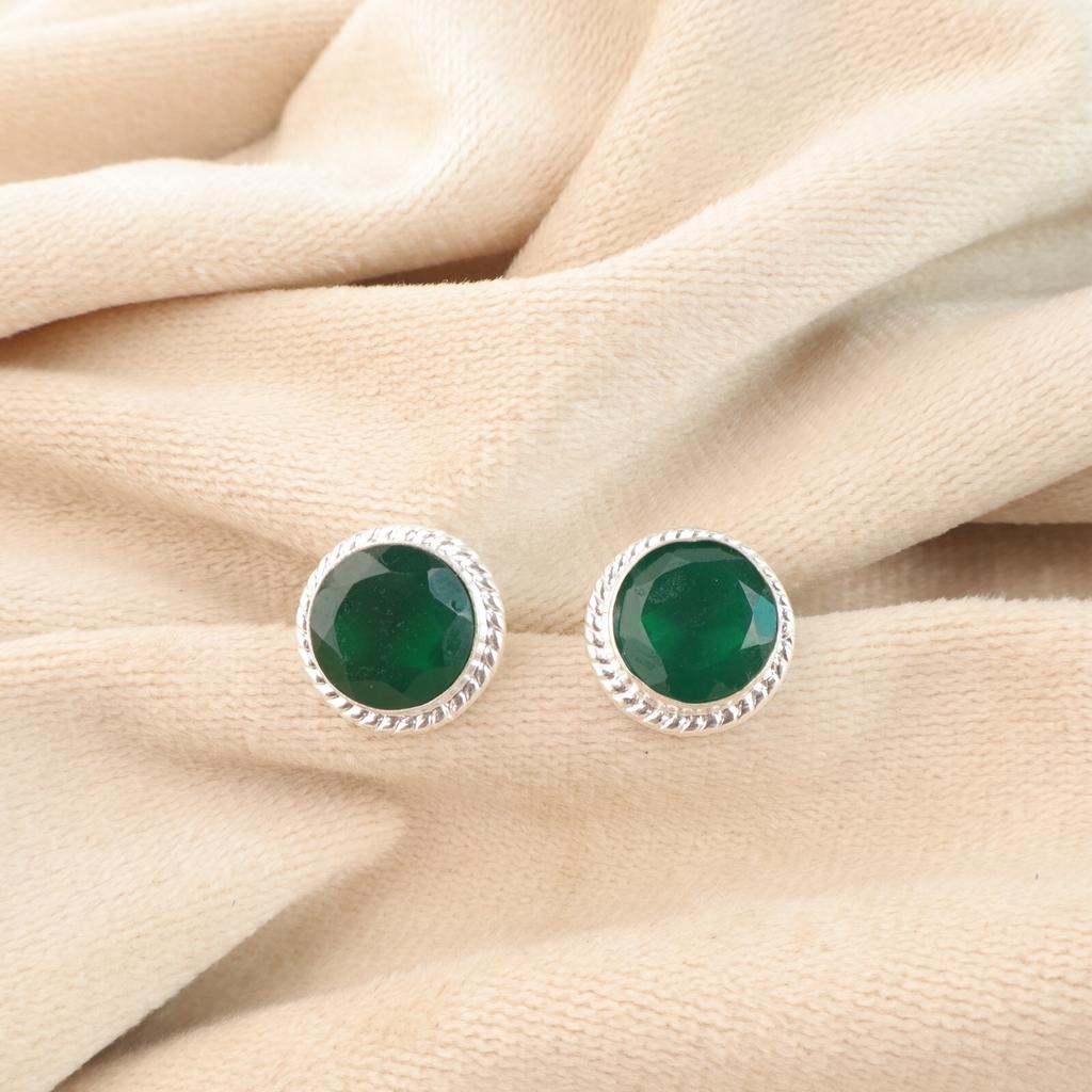Grüner Onyx Edelstein 925 Sterlingsilber Schmuck Handgefertigte Ohrstecker 0,53" EE-147-17