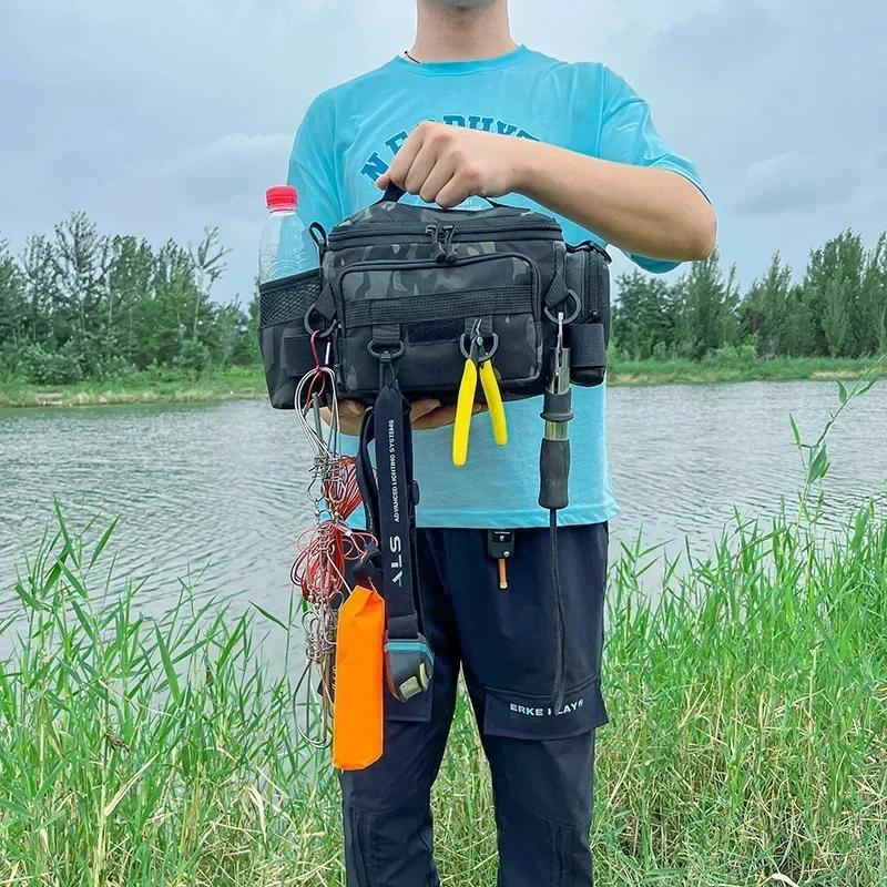 Multi-pocket Thickened Fishing Gear Shoulder Bag Portable Fishing Rod Holder Bait Line Box Storage Outdoor Sports Bag Angling