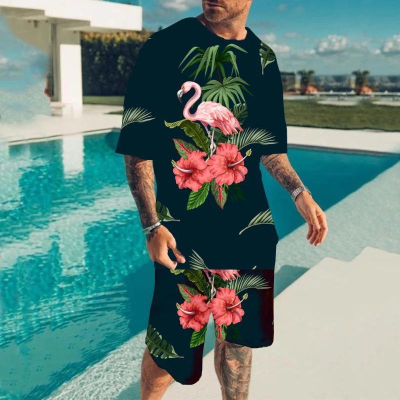 New Hawaii Sets Parrot 3D Print Tracksuit Men Short Sleeve XXS
