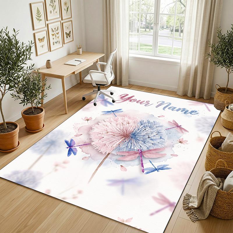 Dragon Phoenix Theme Crystal Velvet Rug Personalized Custom Name Text Soft Floor Mat Home Decor