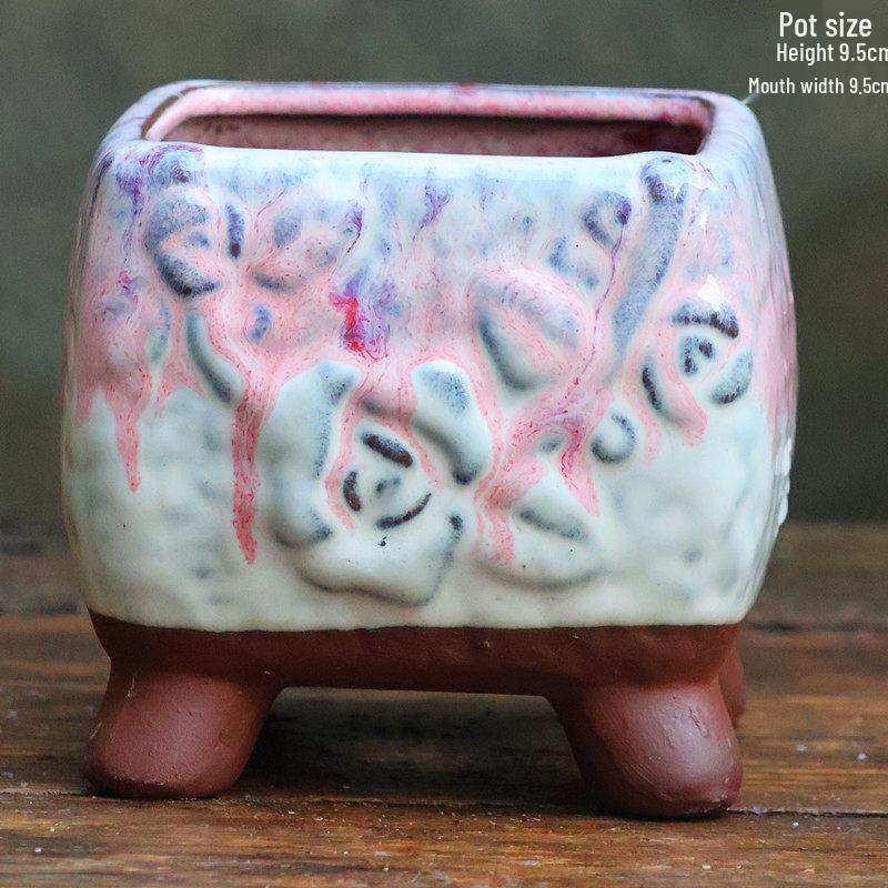 Yixing Zisha Coarse Pottery Flower Pot with Feet: Large Ceramic Succulent Planter for Green Plants & Flowers.