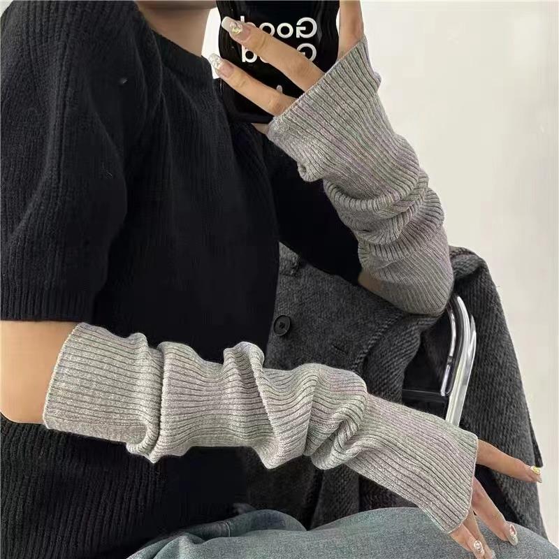 

Варежки без пальцев женские вязаные перчатки перчатки для косплея аниме зимние теплые рукава панк готика харадзюку вязаные варежки рукава One Size серый