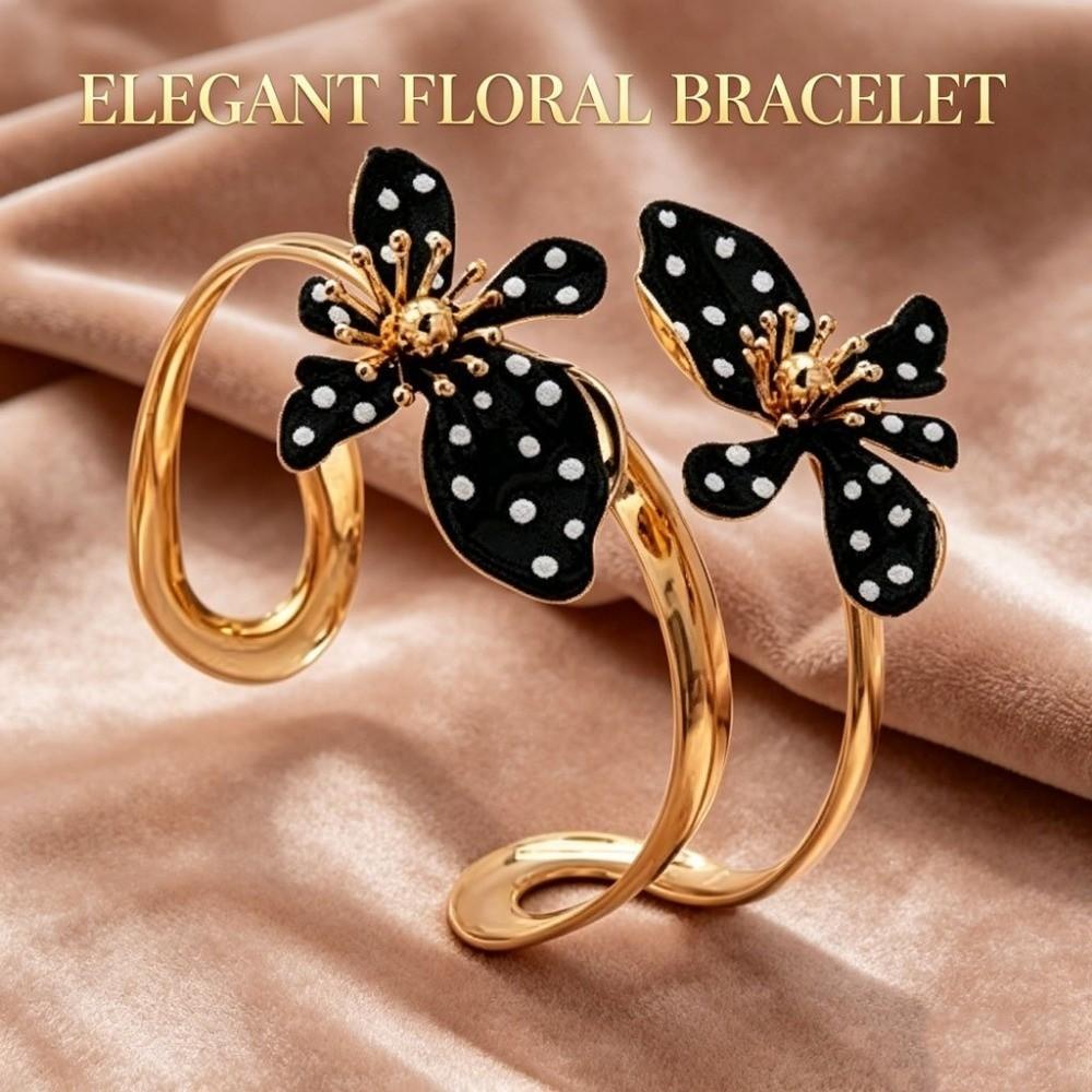 Enamel Glaze Flower Open Bangle Polka Dot Adjustable Bracelet Floral Bracelet  Birthday Gift
