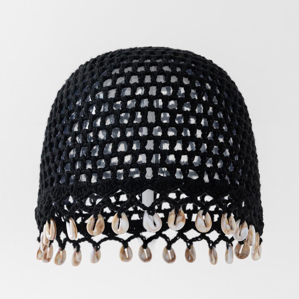 Cotton Crochet Shell Beanie Hat Breathable Hollow Out Knit Cap Summer Headwear Daily Wear