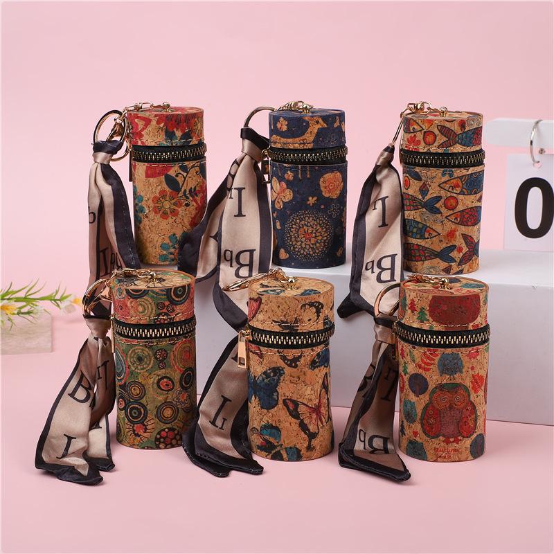 Vintage Wood Grain Kiss Lock Round Coin Purse - Multifunctional Fashion Pendant