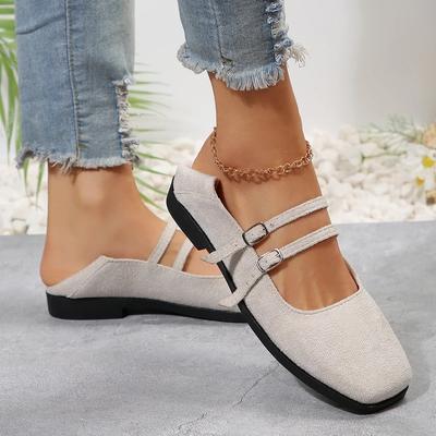 Fashion Flats Female Autumn Casual Flock Buckle Strap Square Toe Mary Jane Shoes for Women Solid Casual Shoes Woman Plus Size