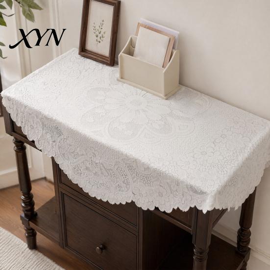 Durable Lace Table Cover Square Floral Doily, Scalloped White Tablecloth, Vintage Style Small Non-shrinking Tablecloth for Coffee Side Tea Party Home