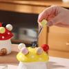 1pc Mushroom Shaped Ceramic Snack Container Set,Stainless Steel Fruit Forks,Detachable Lid, Easy Clean Smooth Edged Design for Fruits/Desserts