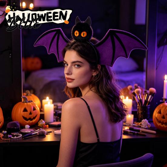 Versatile Costume Accessory Halloween Bat Hairband Plush Wing Gothic Style Headband Holiday Gathering Hair Accessories Cosplay Party for Women