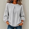Women's Waffle Solid Color Top Shirt European and American Lantern Sleeves Round Neck Simple Long Sleeves