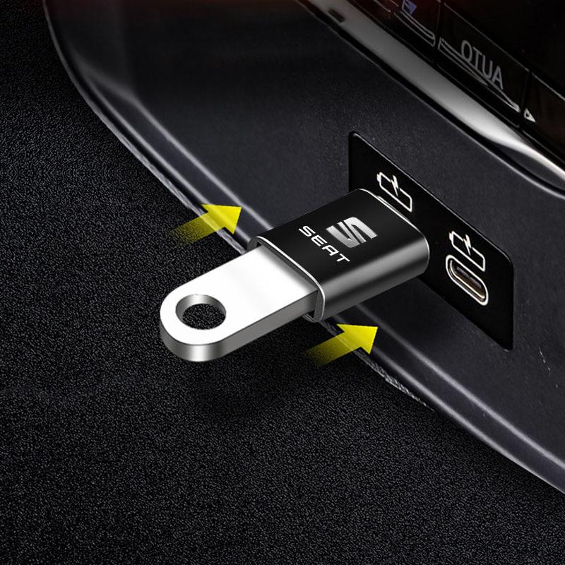 1Pcs Car Charging Adapter Type-C To USB Converter Car Accessories For Seat Leon FR Altea Ibiza Toledo Cordoba Alhambra Arona Ateca Exeo