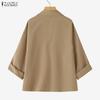 ZANZEA Womens Solid Color Loose Casual 3/4 Sleeve Thin Cardigan Tops