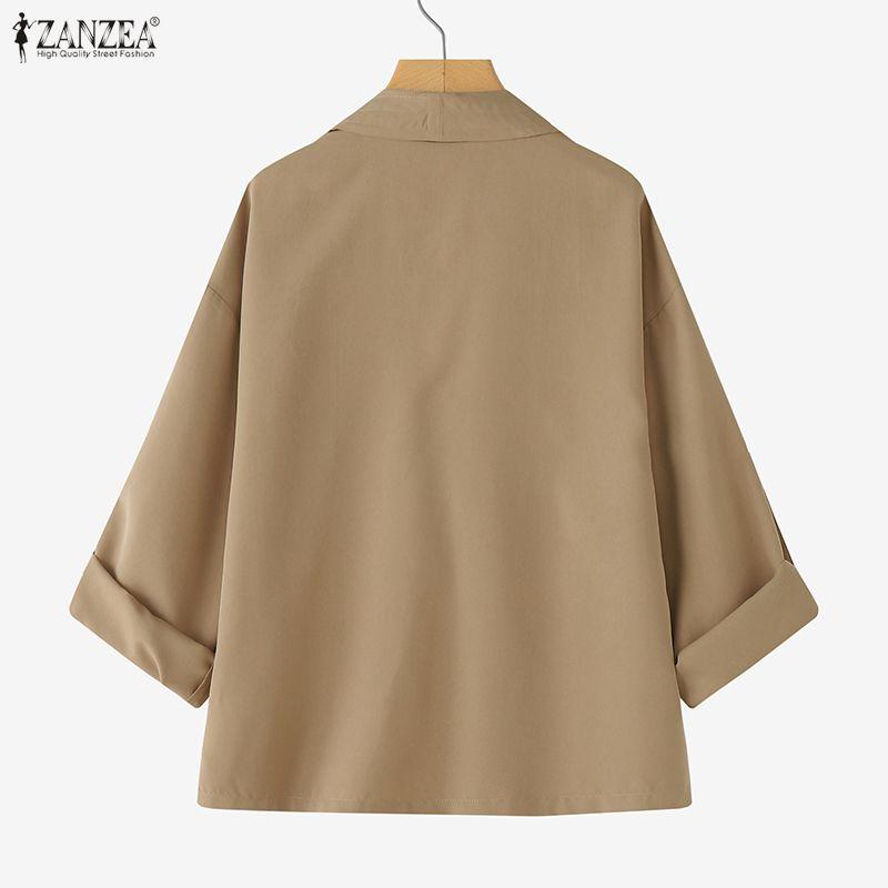 ZANZEA Womens Solid Color Loose Casual 3/4 Sleeve Thin Cardigan Tops