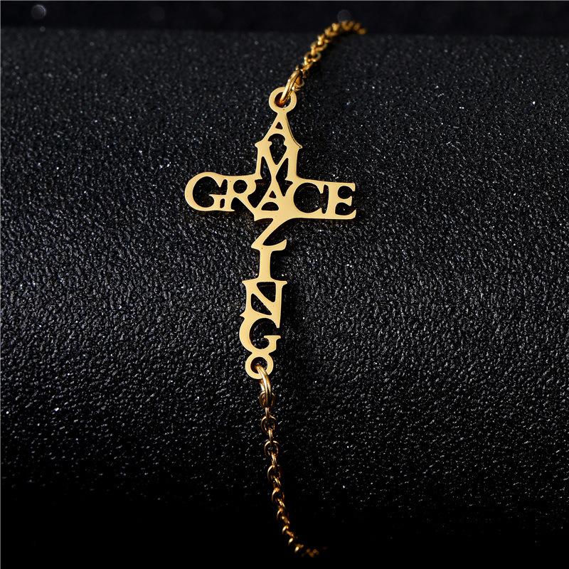 Gold English Letter Stainless Steel Bracelet Light Luxury High-End Cross Style Fashion Jewelry