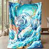 Tiger In Floral Bathtub 3 Theme Blanket Lightweight Warm Flannel Blanket Decorative Throw Blanket for Home Decoration