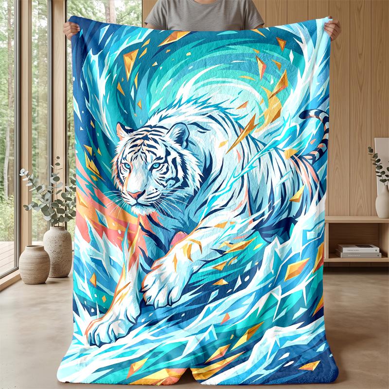 Tiger In Floral Bathtub 3 Theme Blanket Lightweight Warm Flannel Blanket Decorative Throw Blanket for Home Decoration