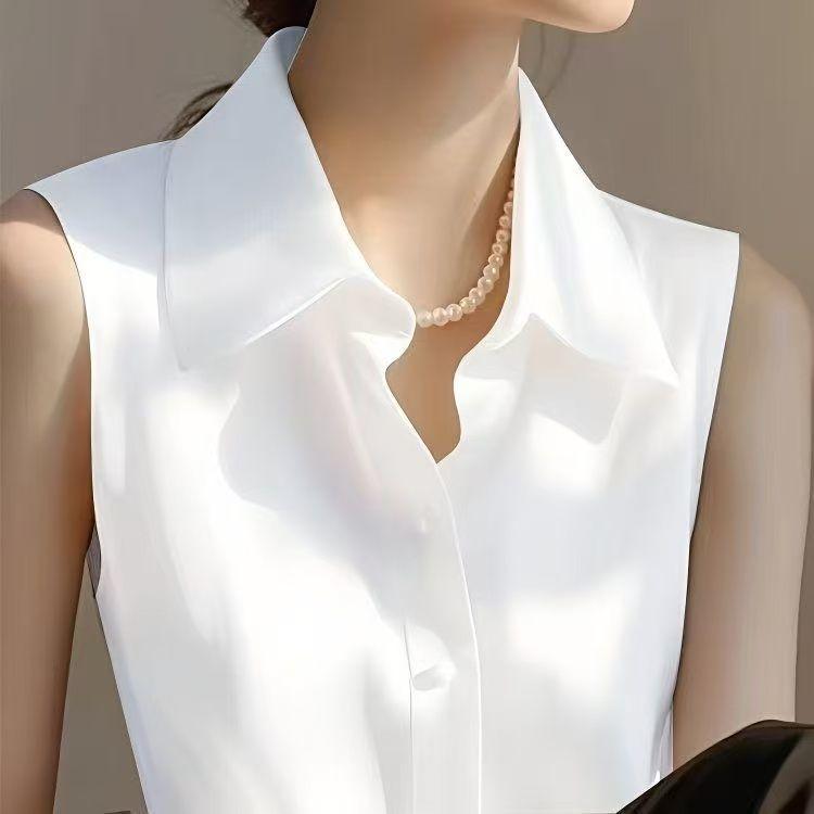 Satin Sleeveless Vest Shirt for Women Spring and Summer Casual Temperament Base Shirt