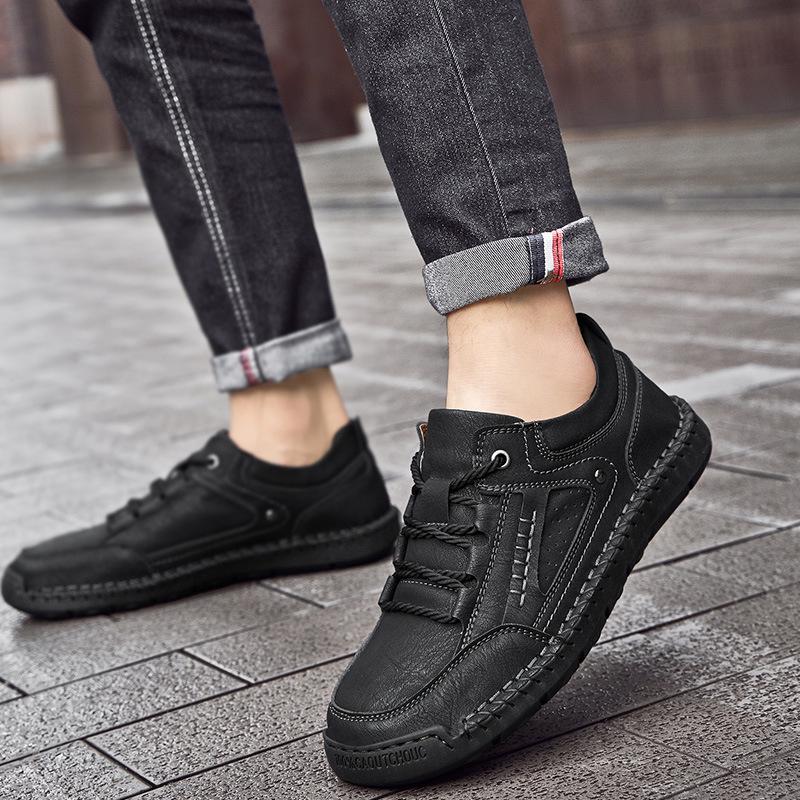 2025 Plus Size Hand-stitched Men's Leather Slip-on Casual Low-top Shoes for Spring
