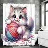 Cute Cat Playing with Woolen Clusters Shower Curtain, Bathroom Decorative Shower Curtain, Waterproof Shower Curtain with Hooks