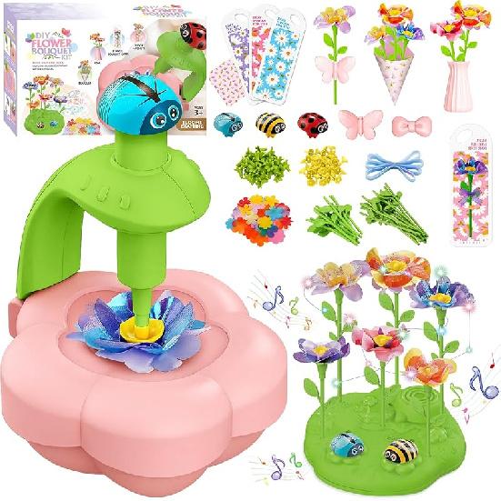 XIKBDU DIY Искусственные Цветы, Набор для Творчества и Поделок для Детей 3-12 лет, Тканевый Букет с Подсветкой и Музыкой для Малышей, Рождество, День Рождения DIY Flower Set