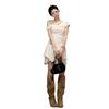 French pure desire wind slanted shoulder lace splicing dress children's 2026 summer new design irregular short skirt