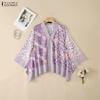 ZANZEA Women Boho Print Summer Casual V-Neck 3/4 Sleeve Loose Cape Blouse
