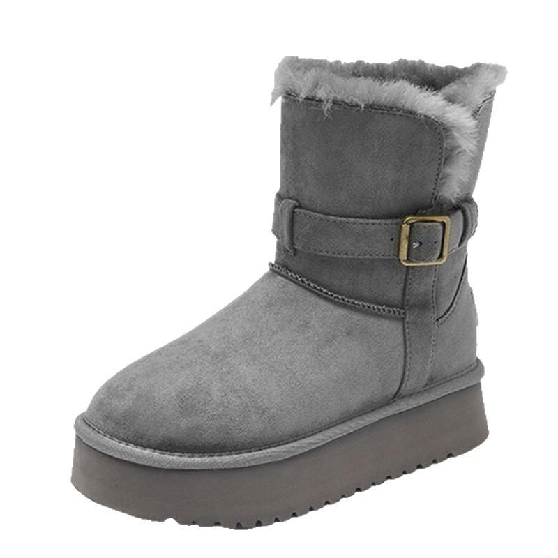 Real fur integrated Sangpo thick-soled snow boots women's velvet thickened warm large cotton shoes non-slip short boots