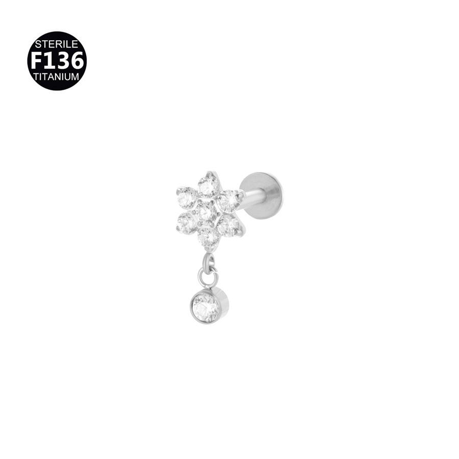 2024 F136 Titanium Flower Cone Pendant Chain Lip, Ear & Tragus Stud with Internal 0.9 Thread