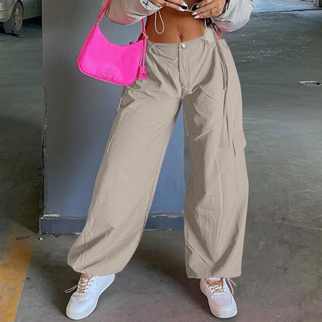 Baggy Cargo Pants For Women Over Size Long Pants Cargo Pants High Waist Pleated Pants Rope Belt Adjustable Cargo Pants Women