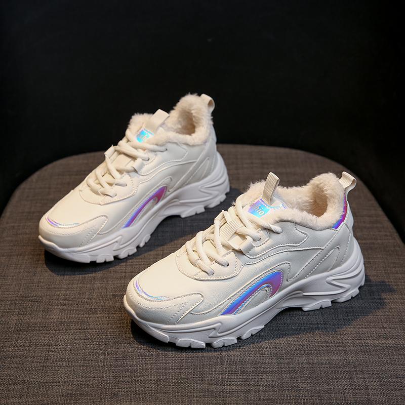 

TUINANLE Shoes Women High Top Sneakers Winter Plush Ladies Shoes Cool Street Footwear 41 белый