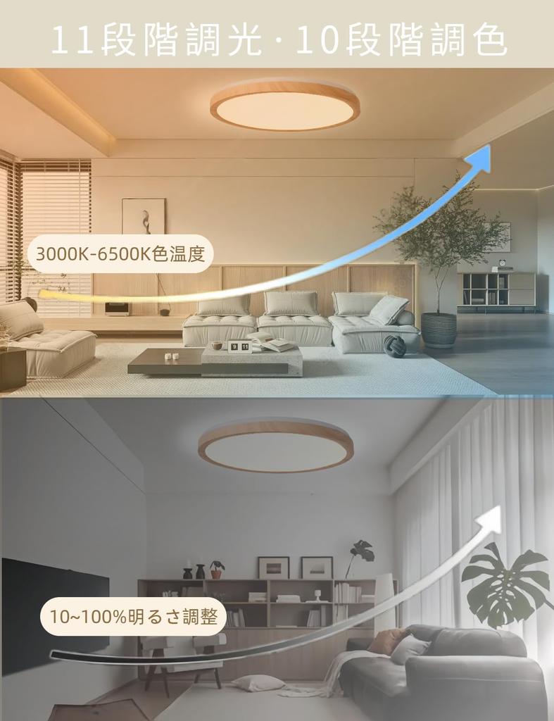 UNSNPY LED Ceiling Light, 8-tatami mat (approx. 12 sq ft), 36W, 3960LM, Japanese-style woodgrain finish, backlighting, top and bottom lighting,