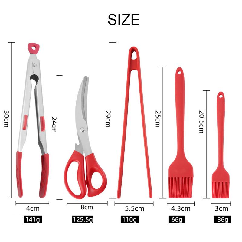 Koreanische Grillschere, Clip, Grillzange und Ölpinsel-Set zum Kochen, multifunktionales Silikon-Camping-BBQ-Werkzeug, Küchenzubehör