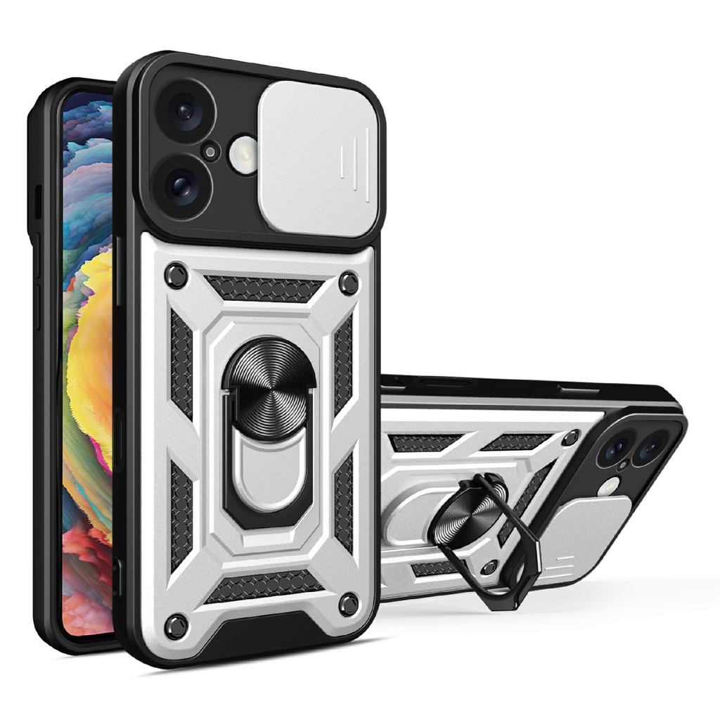 AMORUS Kickstand Case for iPhone 16 PC+TPU Phone Cover with Camera Lens Slider