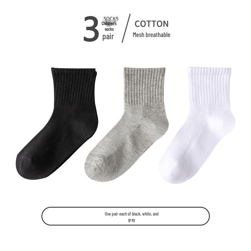 Kids' White Cotton Mid-Calf Socks - Spring/Summer Thin Mesh for Boys & Girls