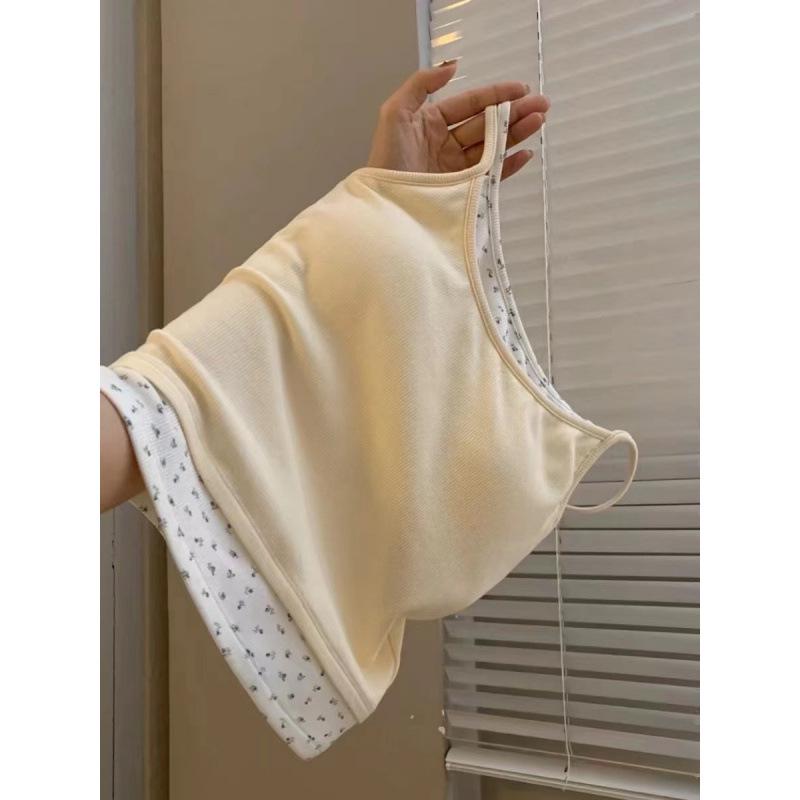 

Stunning Age-Defying Floral Fake Two-Piece Camisole with Chest Pads, Stylish Back, and Versatile Design for Women. One size [75-125 lbs]